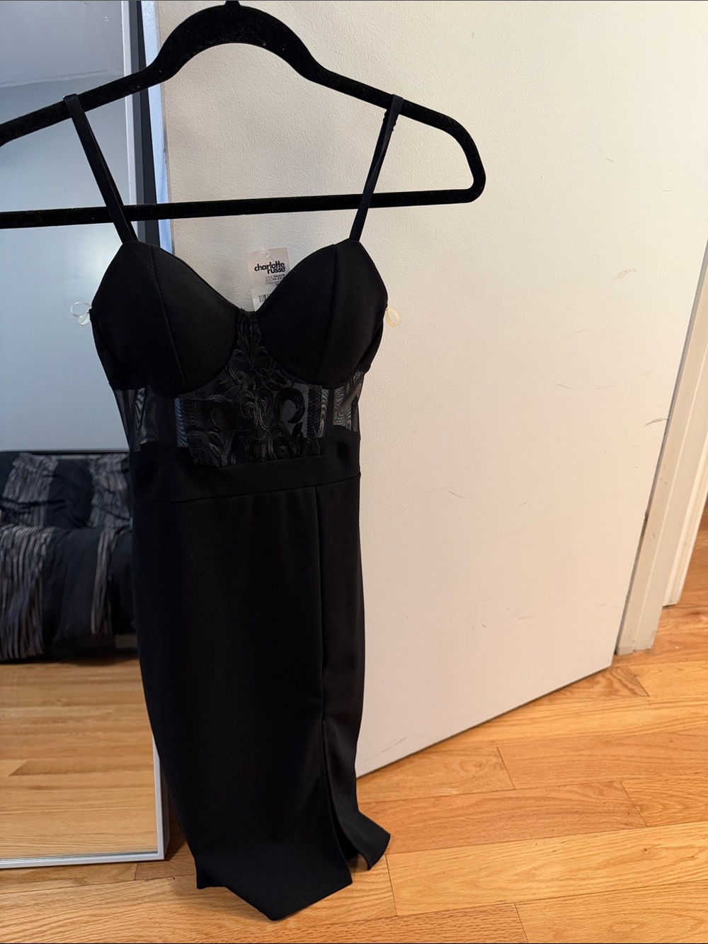 Brand New with Tag Charlotte Russe Little Black Lace-Panel Bustier Dress